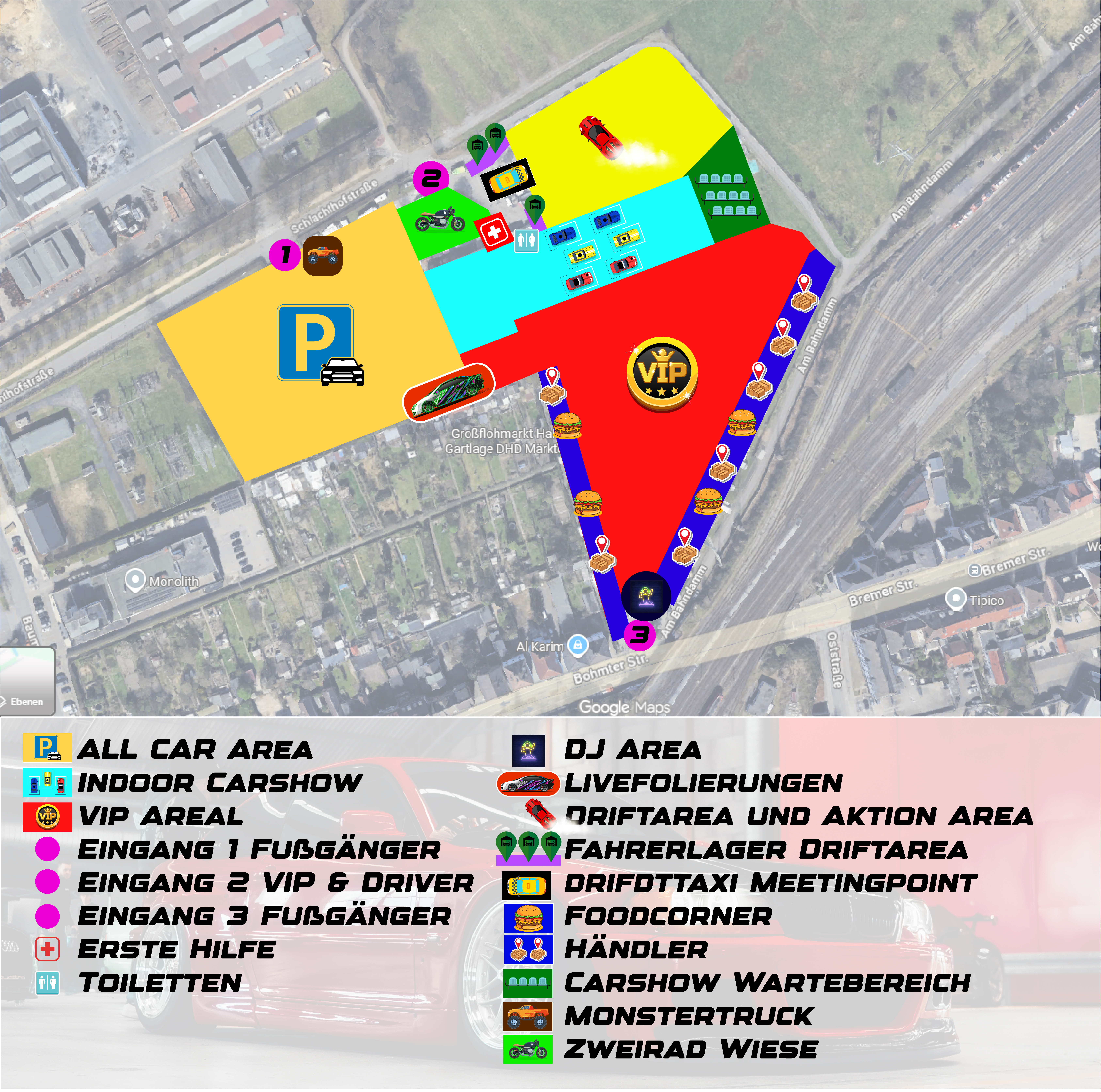 Lageplan Halle Gartlage - Event Bereiche